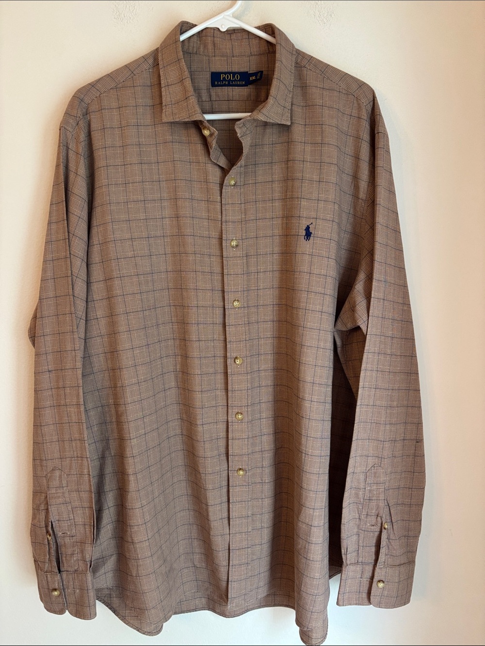 Polo by Ralph Lauren Tan Glen Plaid Long-Sleeve Dress button down Shirt men XXL